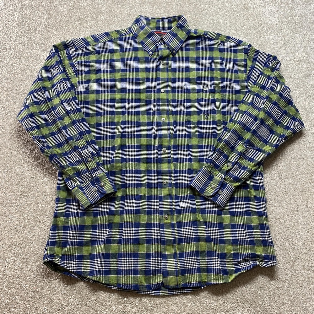 Twenty X Shirt Mens XL Blue Green‎ Plaid Button Up Western Classic Cotton Pocket